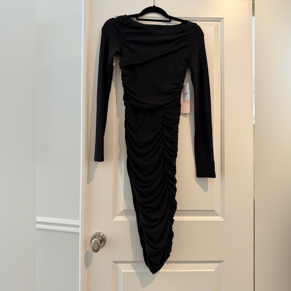 Rachel Parcell Black Asymmetrical Ruched Bodycon Dress